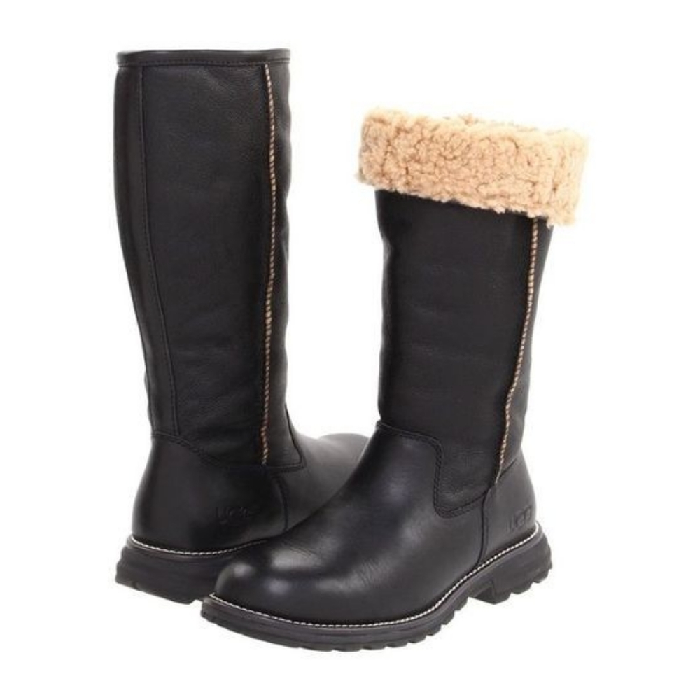 UGG W BROOKS TALL WOMEN'S BLACK LEATHER BOOTS 5490 - Brand New!!!